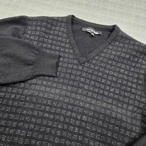 Travis Mathew Sweater Mens 2XL Gray Merino Wool V Neck Geometric Knit Pullover